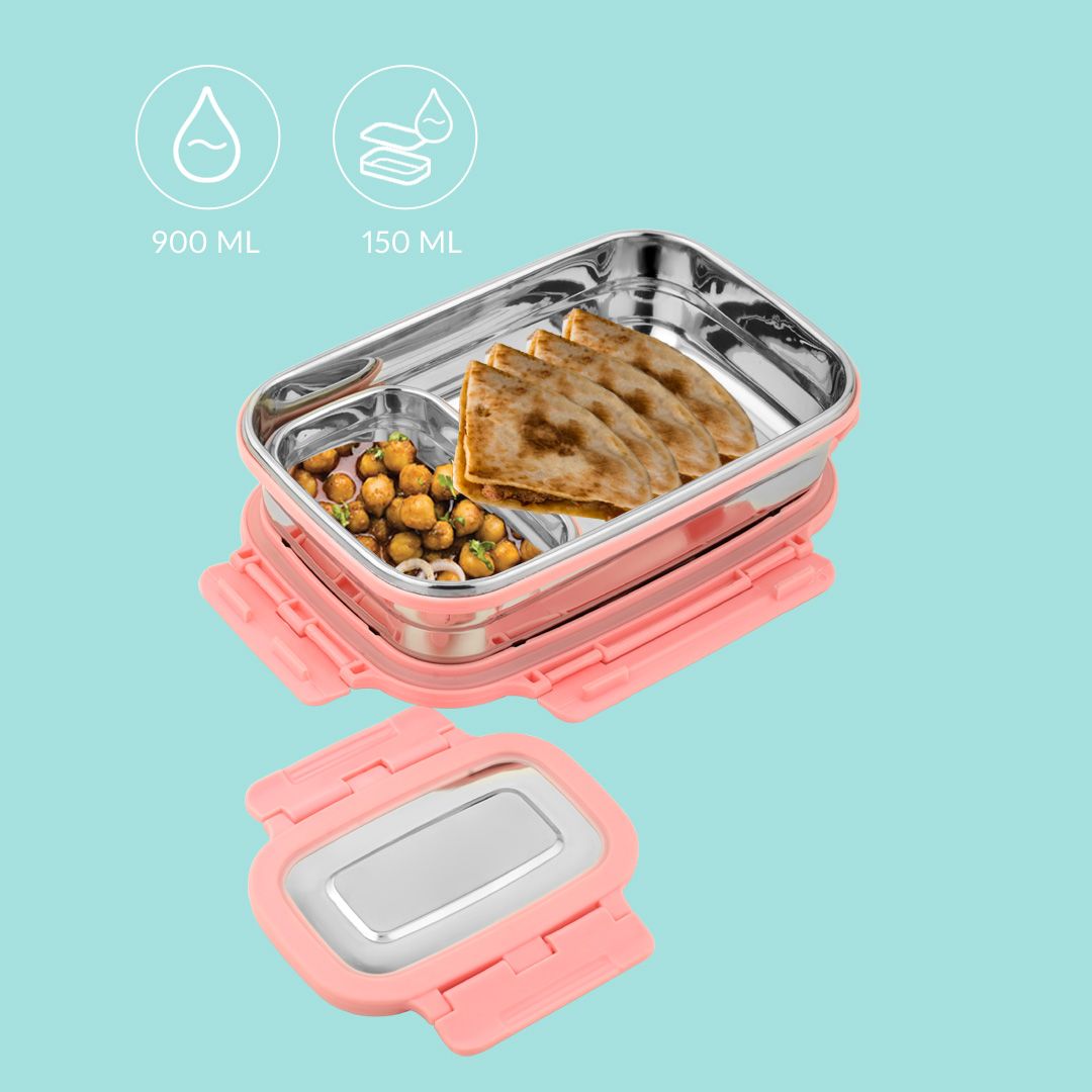 Stainless steel Airtight and Leak Proof Lunch & Tiffin Box for School/office/picnics(Pink)